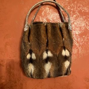 New Paola Del Lungo Brown & Black Fur & Leather Shoulder Bag Purse